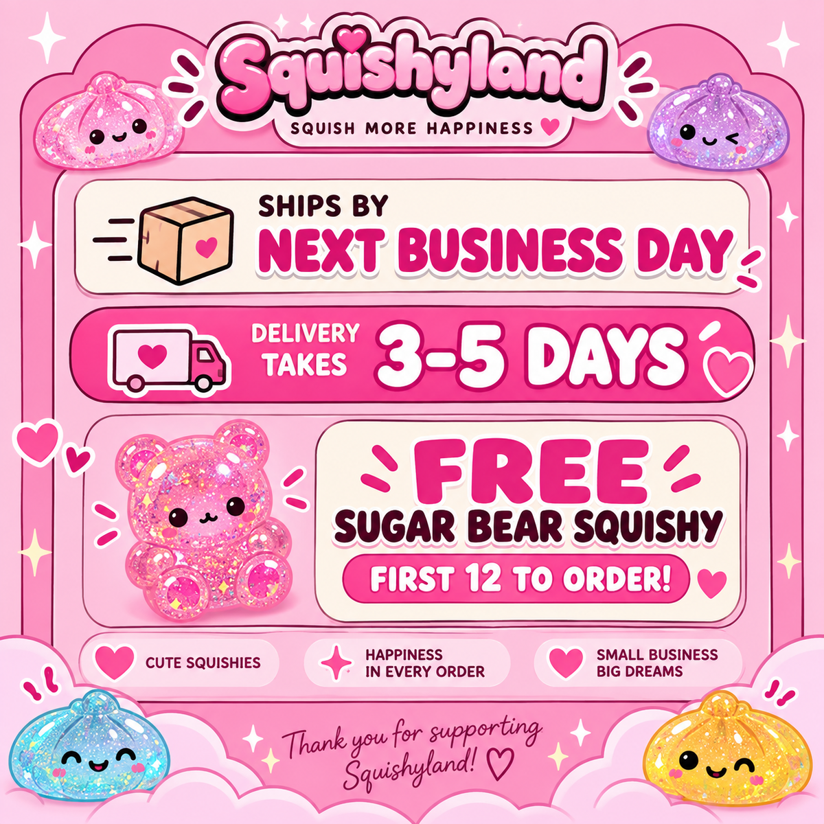 SquishyLand jumbo glitter sugar dumpling squishy toy, 8.5cm, with sparkling maltose design and a slow, satisfying rise for stress relief.