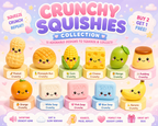 Colorful Crunchy Squishies by Squishyland, soft sensory toys with slow rebound for satisfying ASMR and tactile fun.