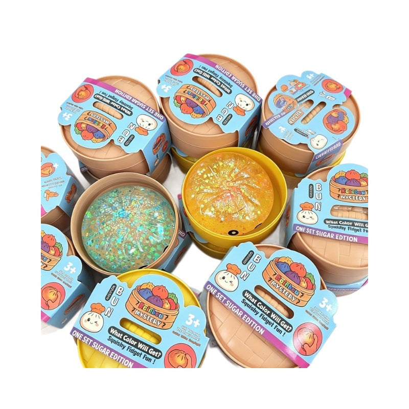 Set of colorful Sugar Dumpling Squishy Toys from Squishyland, soft stress balls for sensory play and fidgeting fun in various pack sizes.