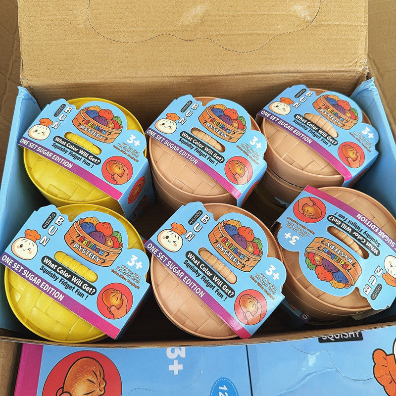 Colorful Sugar Dumpling Squishy Set from Squishyland, featuring 5, 8, or 12 soft, squeezable sensory fidget stress balls.