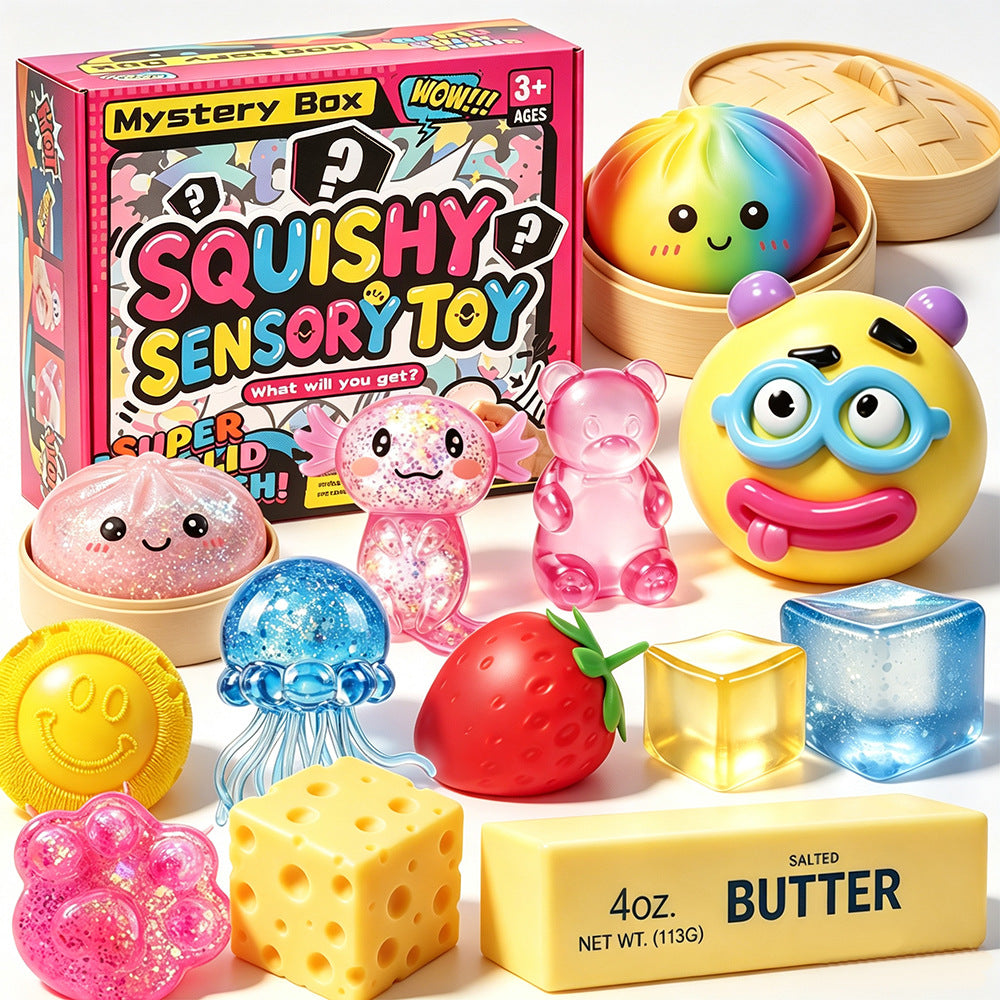 Slow Rebound Squishy Stress Relief Toys Set Strawberry Geometric Bun Shapes