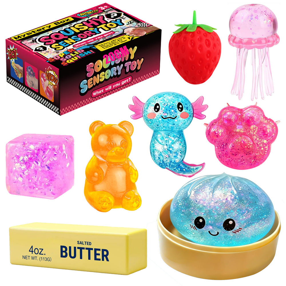 Slow Rebound Squishy Stress Relief Toys Set Strawberry Geometric Bun Shapes