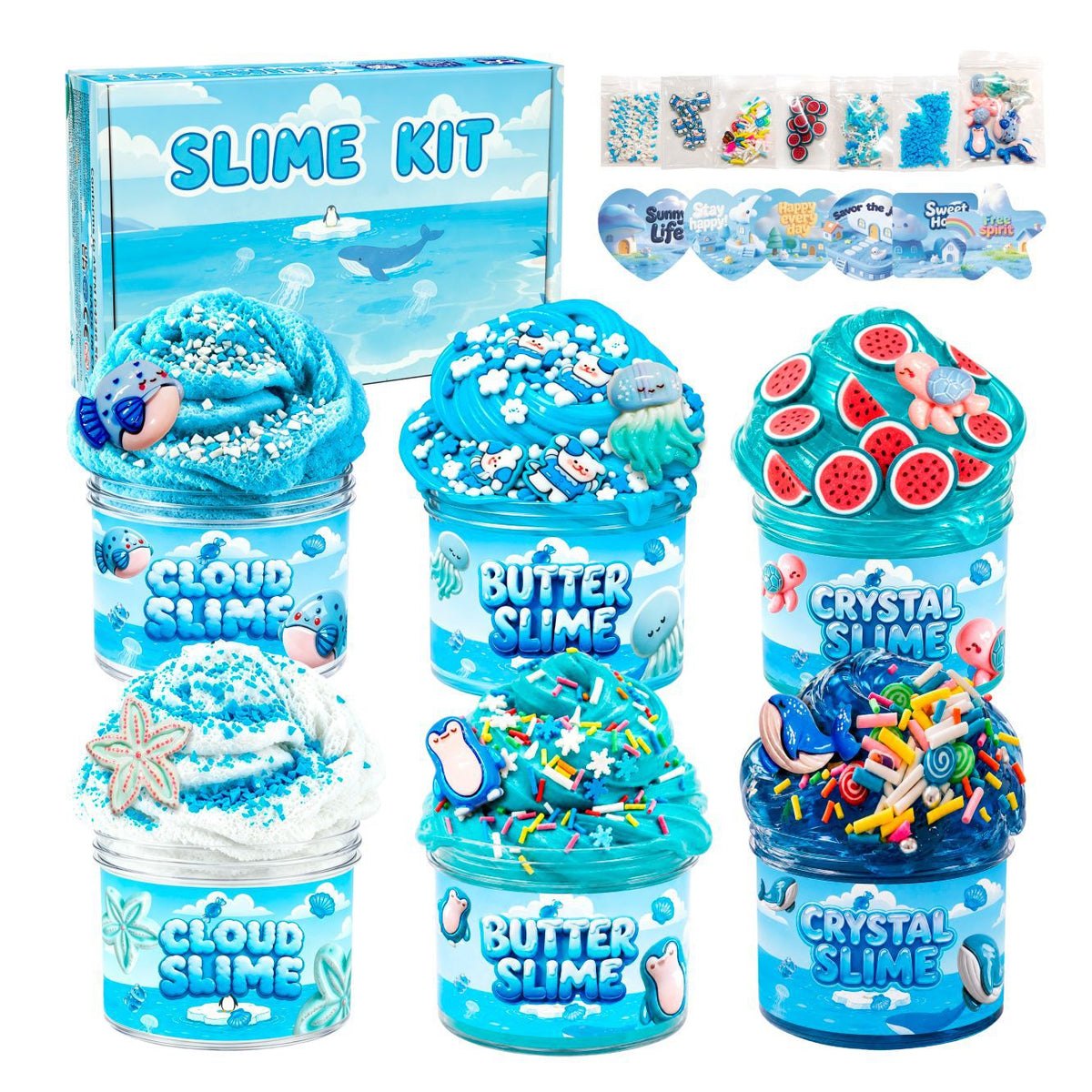 6-Piece Slime Kit for Kids – Cloud, Butter & Crystal Sensory Slime