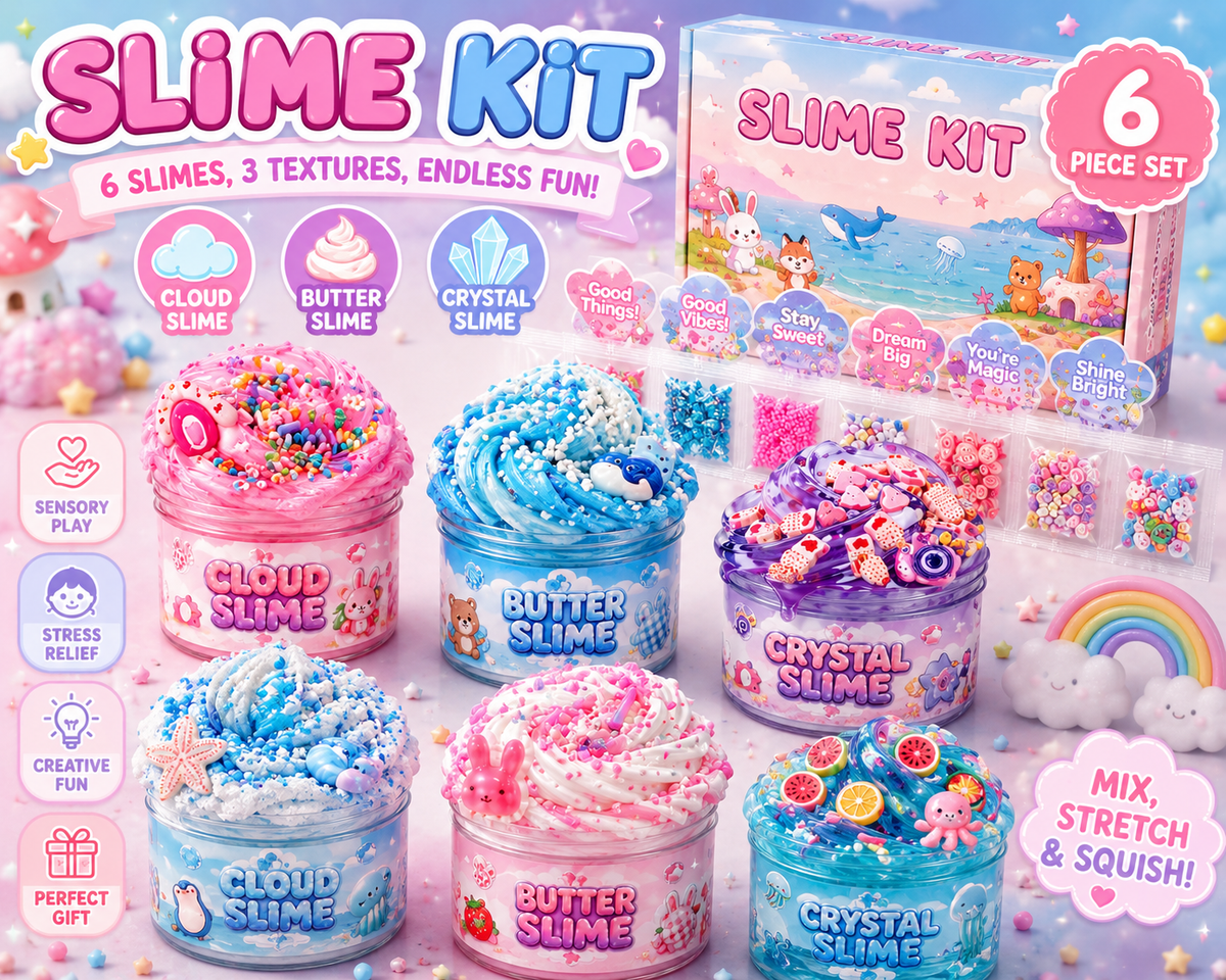 6-Piece Slime Kit for Kids – Cloud, Butter & Crystal Sensory Slime