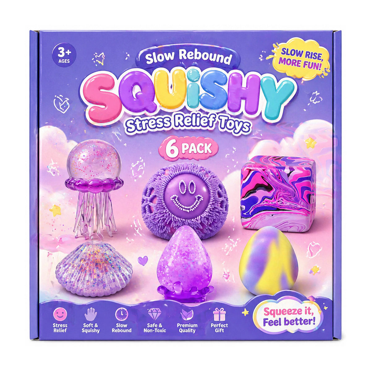 6-Piece Squishy Box Set – Assorted Slow Rising Sensory Toys