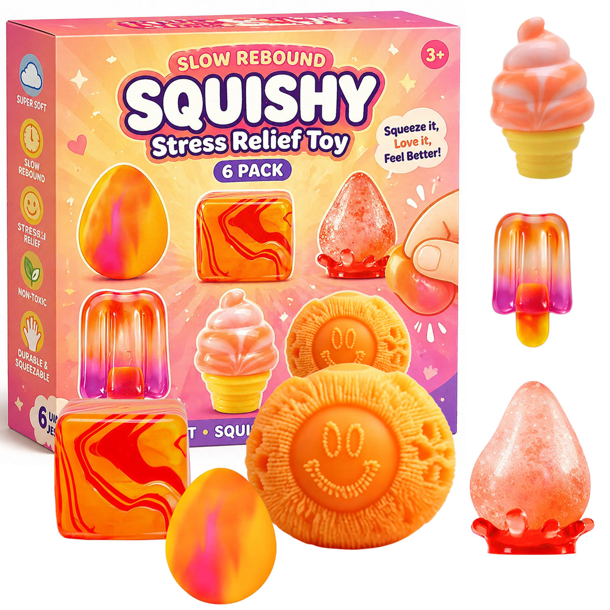 6-Piece Squishy Box Set – Assorted Slow Rising Sensory Toys